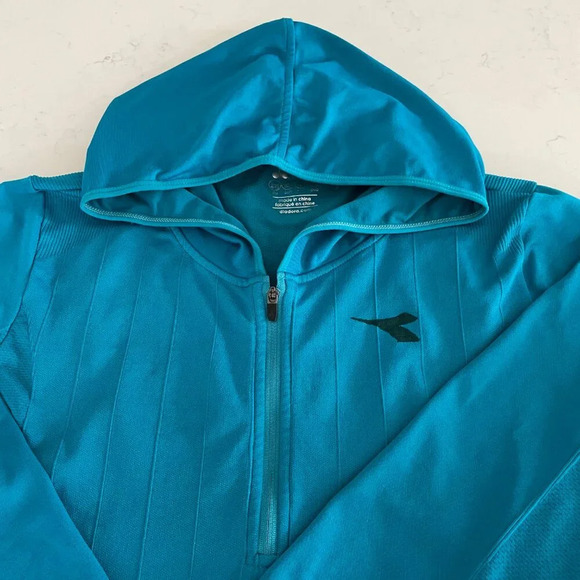 Diadora Activewear LS 1/4 Zip Polyamide Elastane Hooded Top Turquoise Sz M/L - Picture 5 of 15